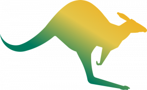 Das Bild zeigt ein Känguru-Icon in grün und gelb